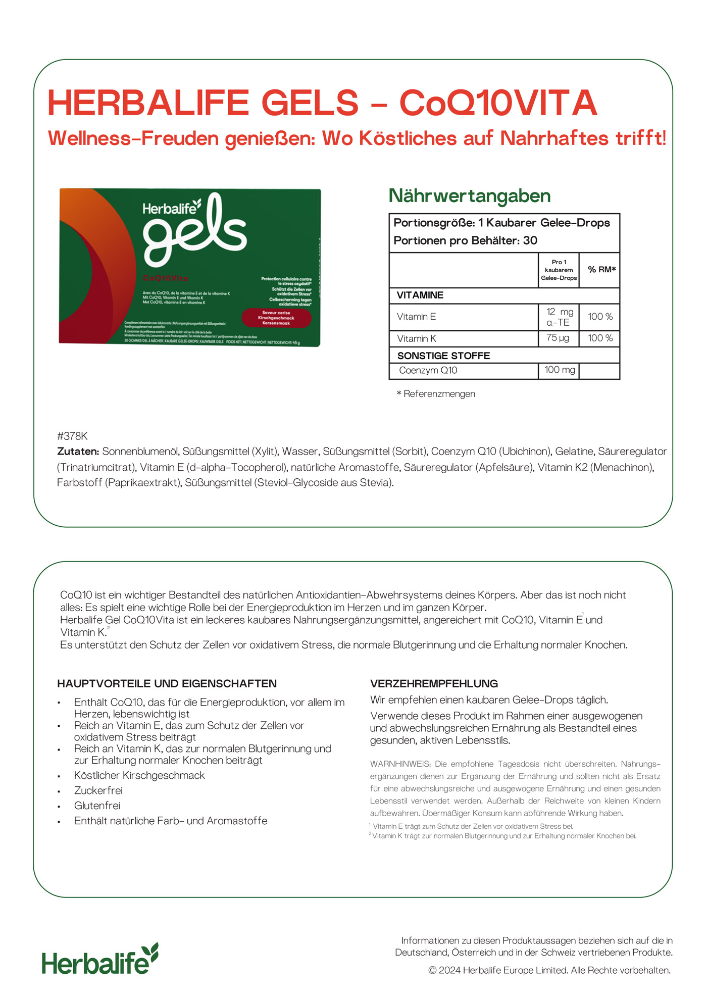 Herbalife Gels CoQ10Vita, 30 kaubare Gelee-Drops (ref: 378K)
